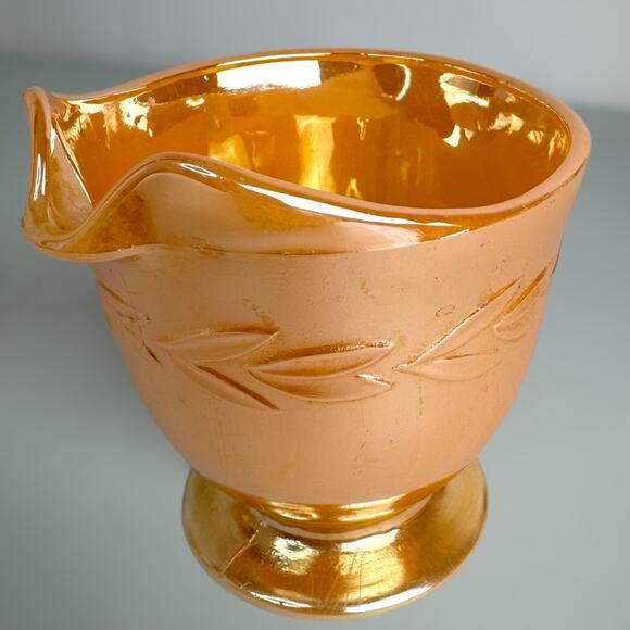 Fire King Peach Lustre Sugar Bowl & Creamer Leaf Set Anchor Hocking Vintage - Picture 5 of 12